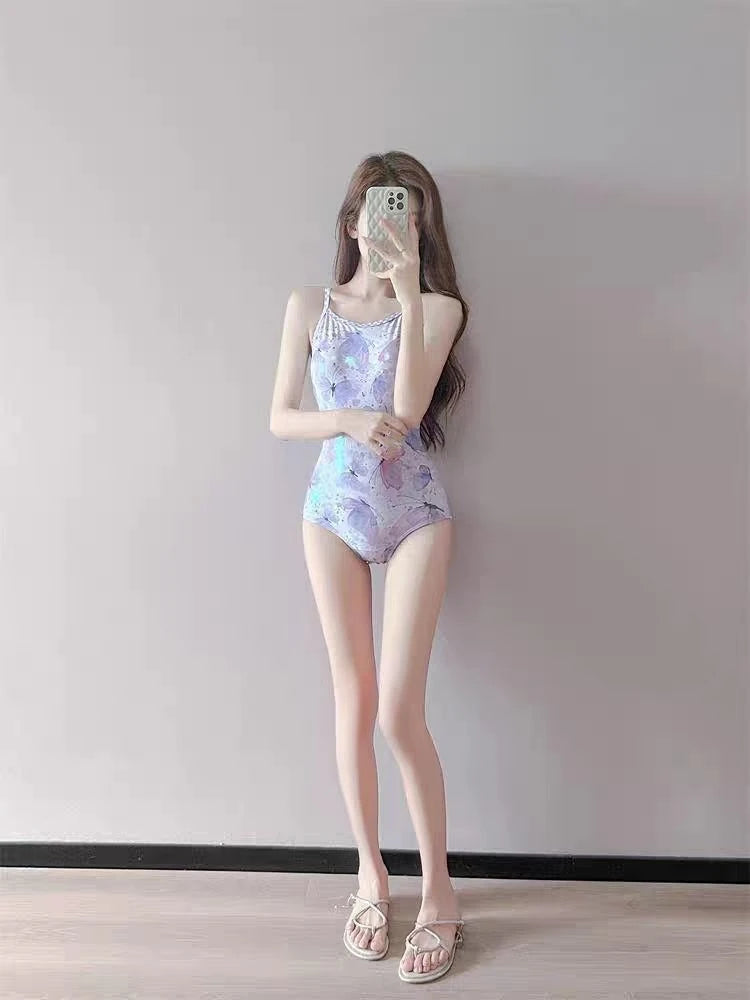 Fairy Style Triangular Cutout One Piece Swimwear 2026 Butterfly Pattern Athletic Swimming Costume Slimming Design for Women