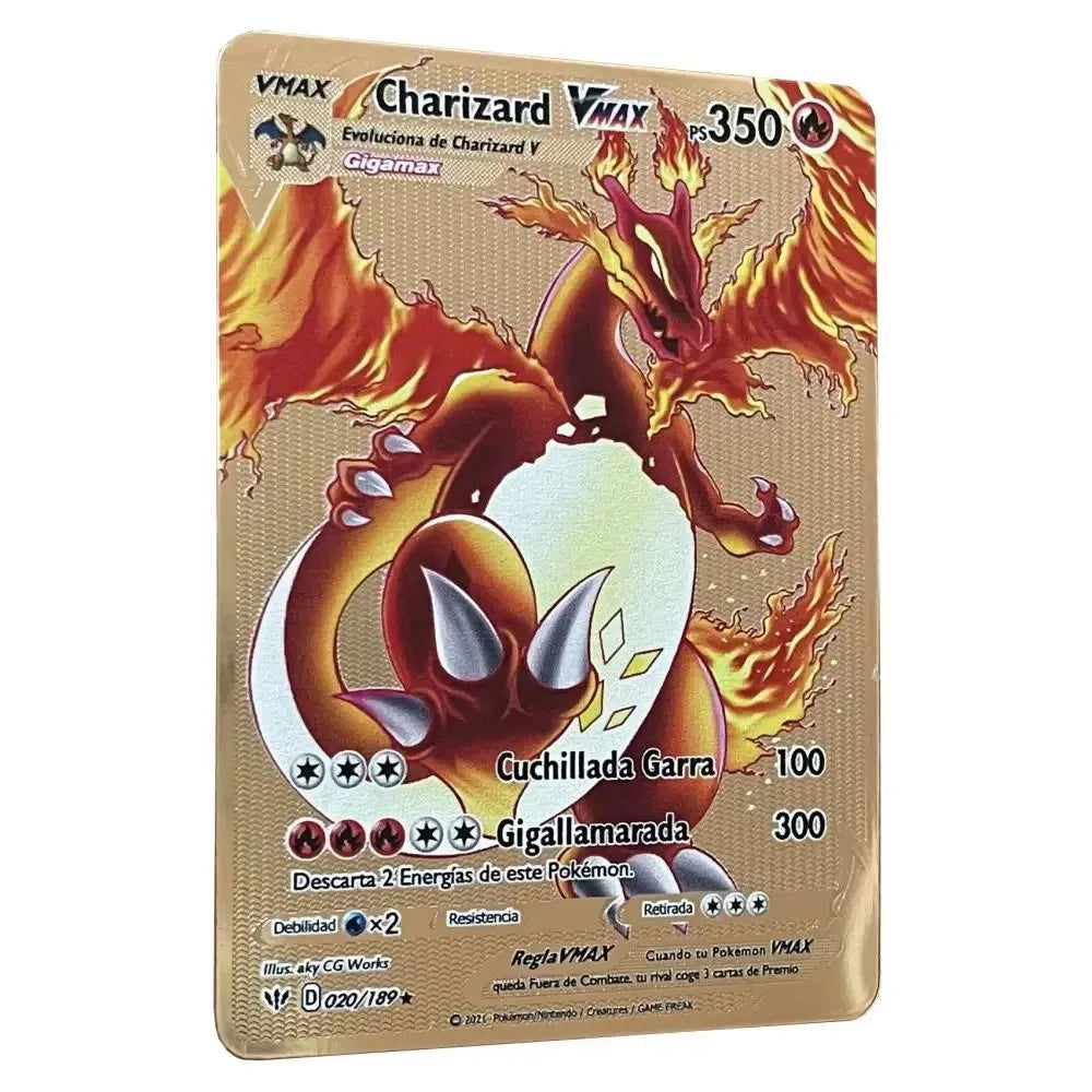 Pokemon Metal Cards in Spanish Pikachu Arceus Charizard DIY Trading Flash Card Anime Cartoon Gift