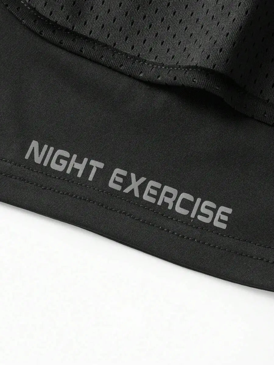 Black Breathable Tank Top And Shorts Set For Night Exercise Running Hiking