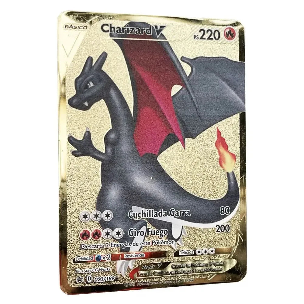 Pokemon Metal Cards in Spanish Pikachu Arceus Charizard DIY Trading Flash Card Anime Cartoon Gift