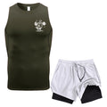 Men Workout 2 Piece Compression Sleeveless Vest Double Layer Shorts Weightlifting Duck Print With Pockets Quick Dry Gym Set