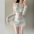 2026 New Summer Women's Korean Style Bikini Set Sweet Girl Beach Vacation Swimsuit Slimming Long Sleeve Cover Up