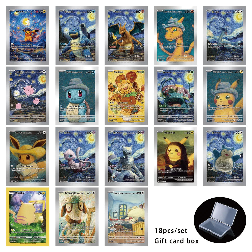 Cartoon Anime Pokemon Ptcg Self-Control Mewtwo Pikachu Collect Trading Signature Flash Card Child Gift 18pcs/set Gift Card Box