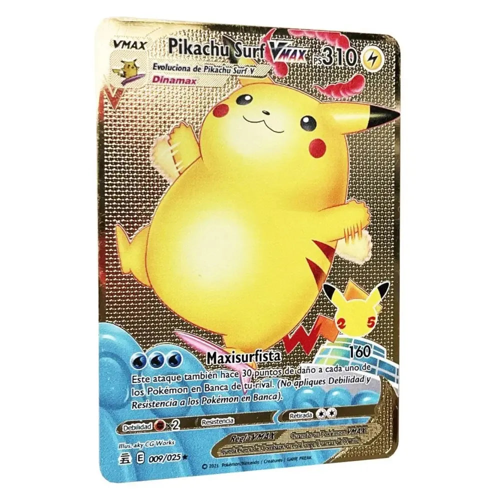 Pokemon Metal Cards in Spanish Pikachu Arceus Charizard DIY Trading Flash Card Anime Cartoon Gift