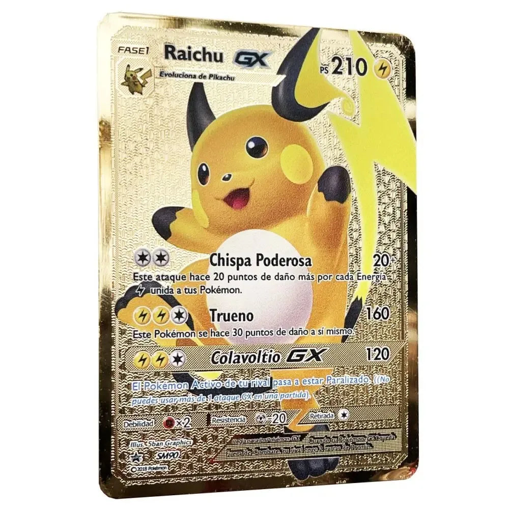 Pokemon Metal Cards in Spanish Pikachu Arceus Charizard DIY Trading Flash Card Anime Cartoon Gift