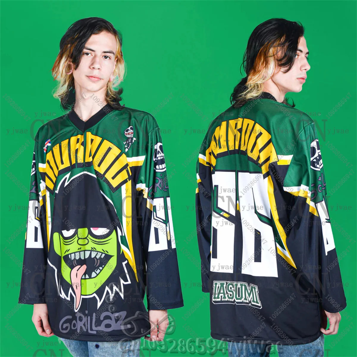 2026 New GORILLAZ Hockey Jersey V-Neck Loose And Fashionable Hip-Hop Street Wear Men'S And Women'S Casual Long Sleeved T-Shirt