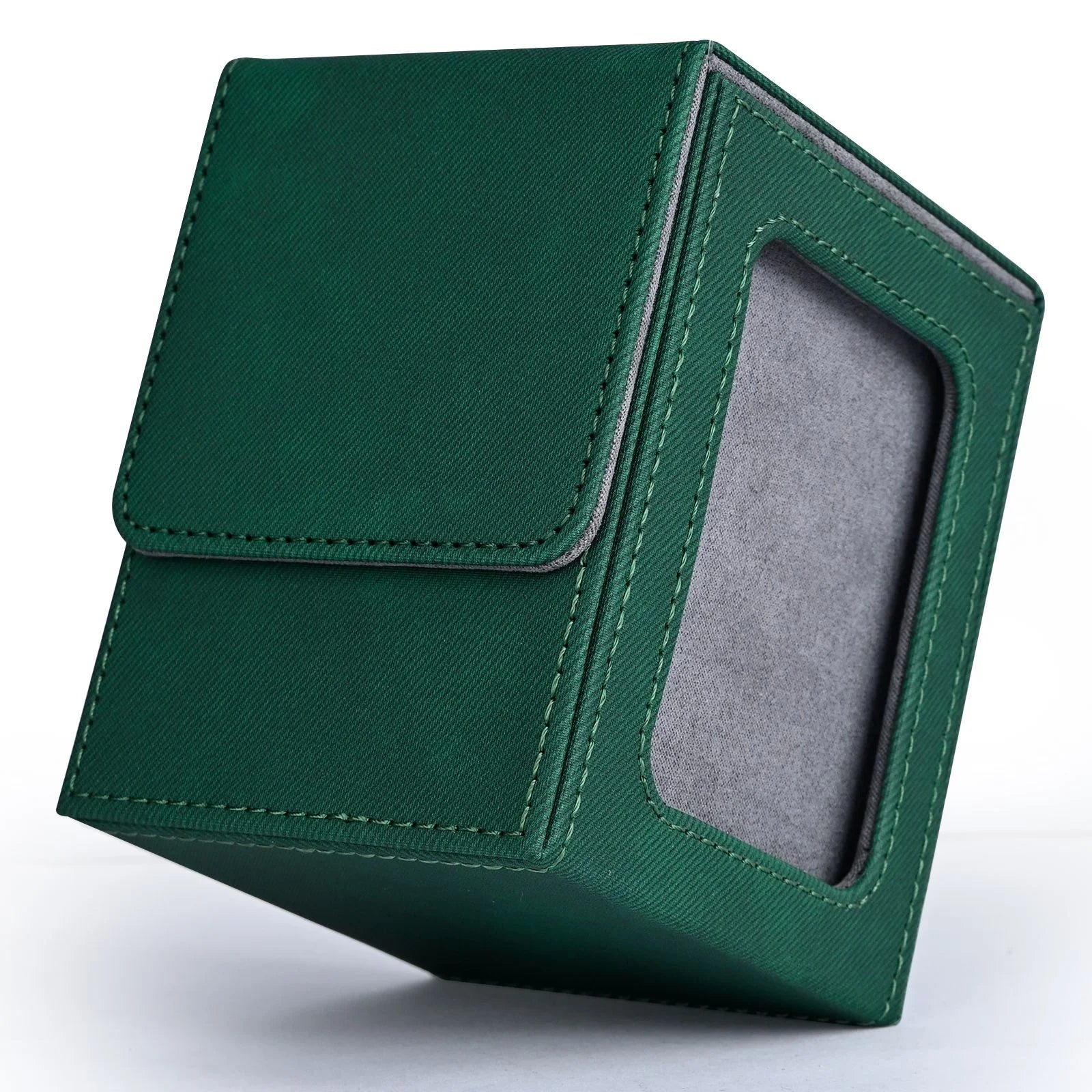 Card Deck Box with Display Window, Trading Card Storage Case, Holds 120+ Single Sleeved Cards, PU Leather Denim Card Box for TCG