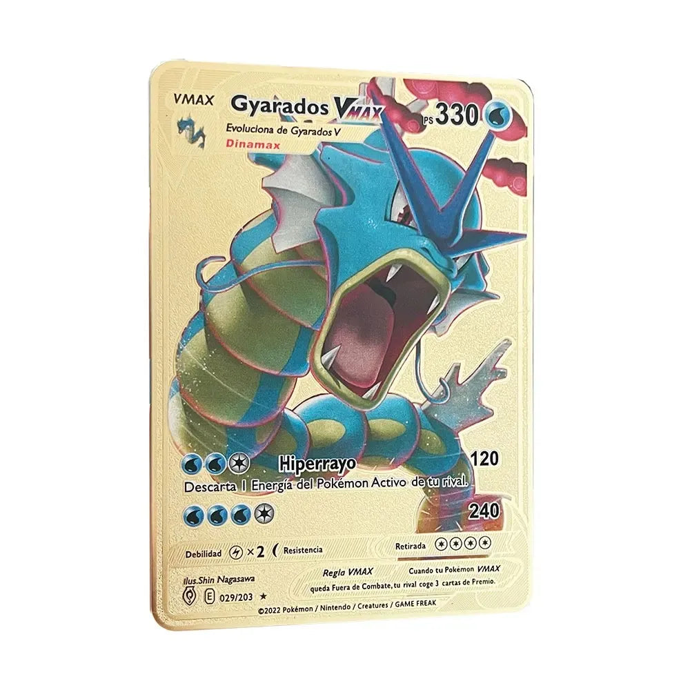 Pokemon Metal Cards in Spanish Pikachu Arceus Charizard DIY Trading Flash Card Anime Cartoon Gift