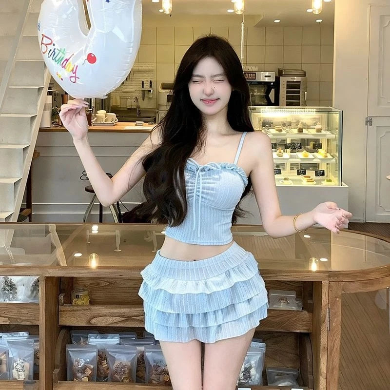 Pastel Tone Bathing Suits for Women High Waisted Bikini Set Aesthetic Swimwear Instagrammable Holiday Resort Wear