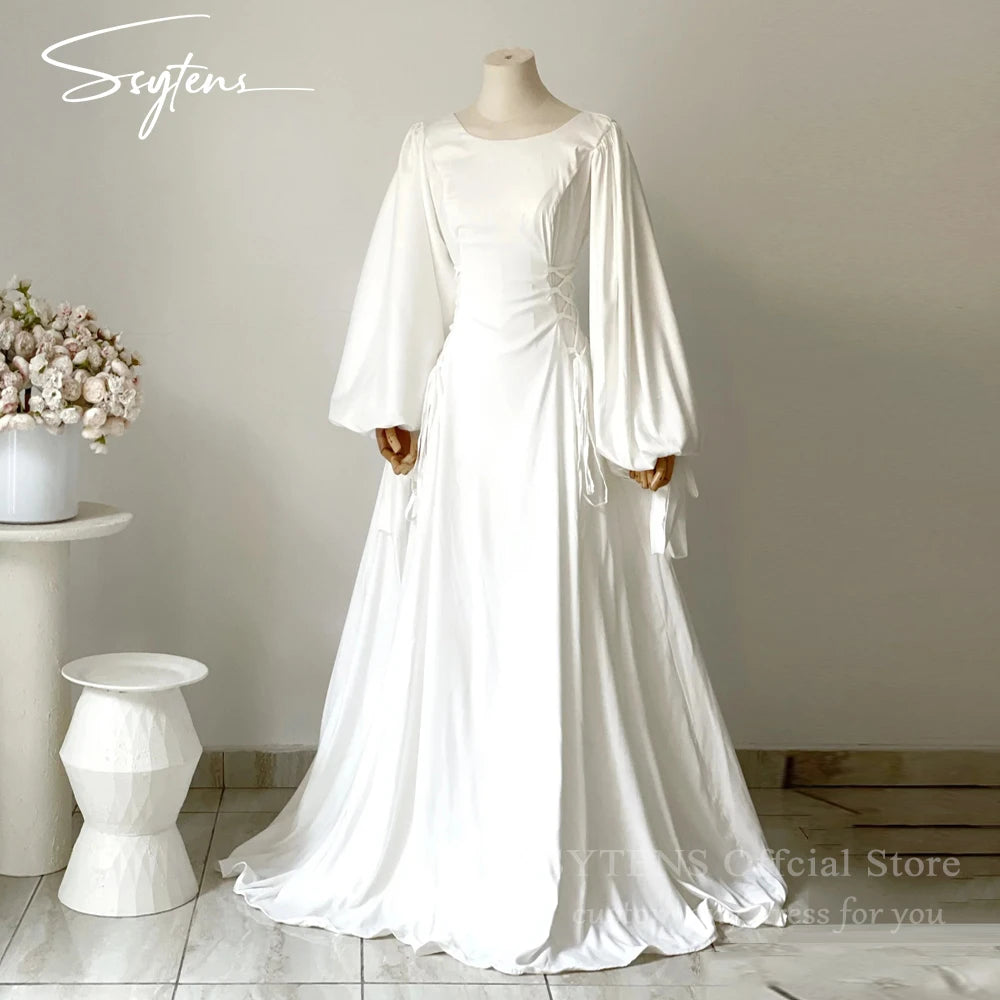 SSYTENS Women A-Line Wedding Dresses 2025 O Neck Bridal Dresses Corset Back Elegant Wedding Evening Beach Bride Gowns Customized