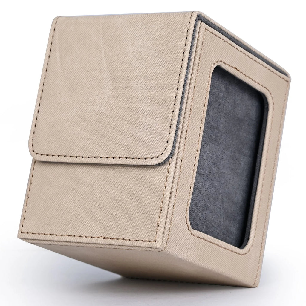 Card Deck Box with Display Window, Trading Card Storage Case, Holds 120+ Single Sleeved Cards, PU Leather Denim Card Box for TCG