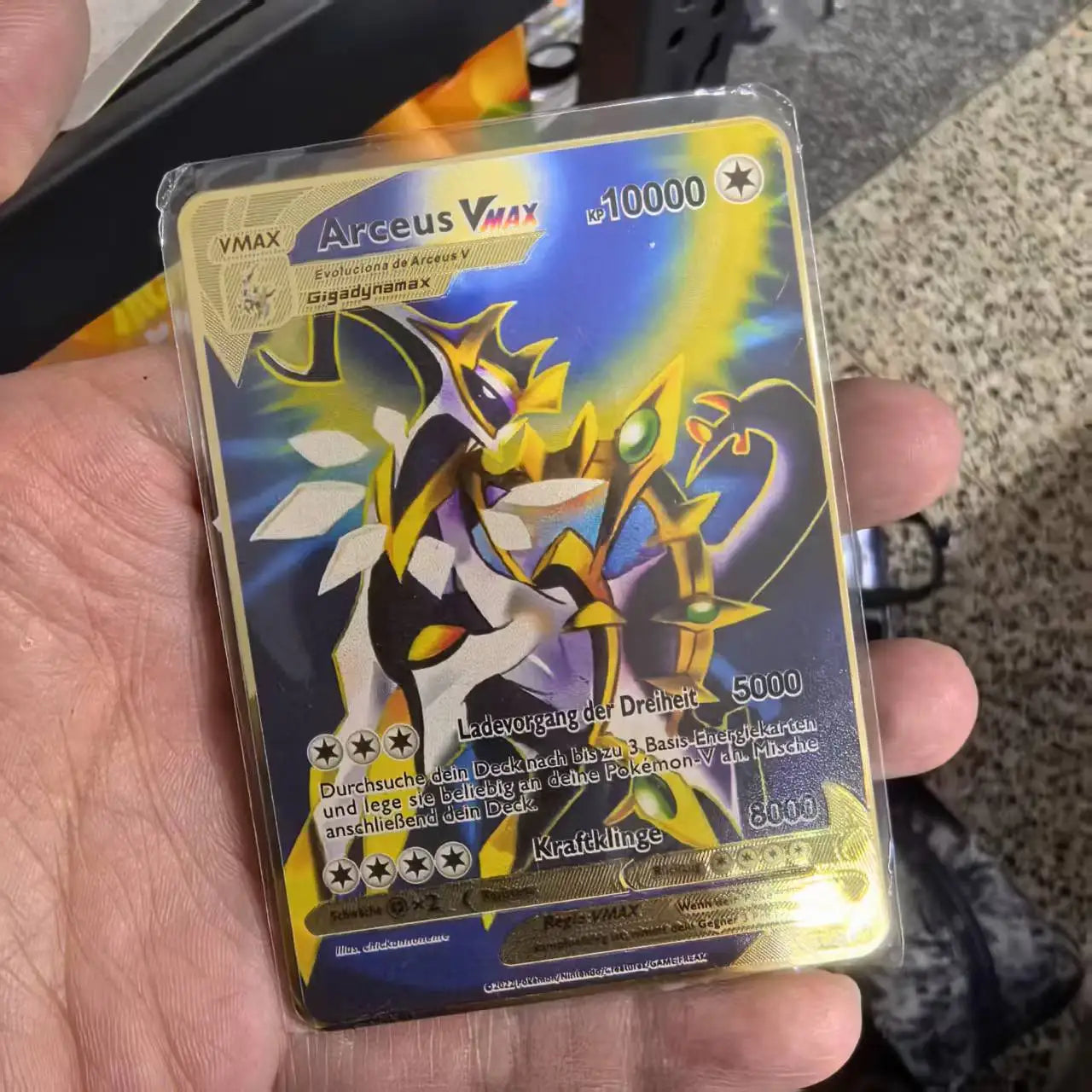 Pokemon Metal Cards in Deutsch Terastal Pikachu Arceus Charizard DIY Trading Flash Card Anime Cartoon Gift