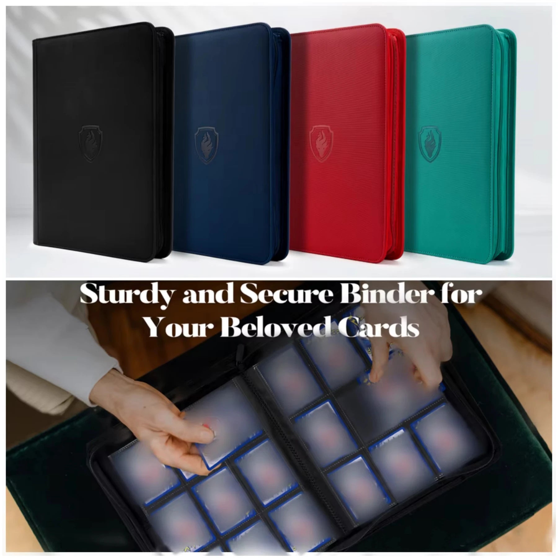 9 Pocket Zipper Card Binder, 360 Trading Card Holder Book, Premium PU Cover Zip Binder for Cards, Durable Side Loading Card