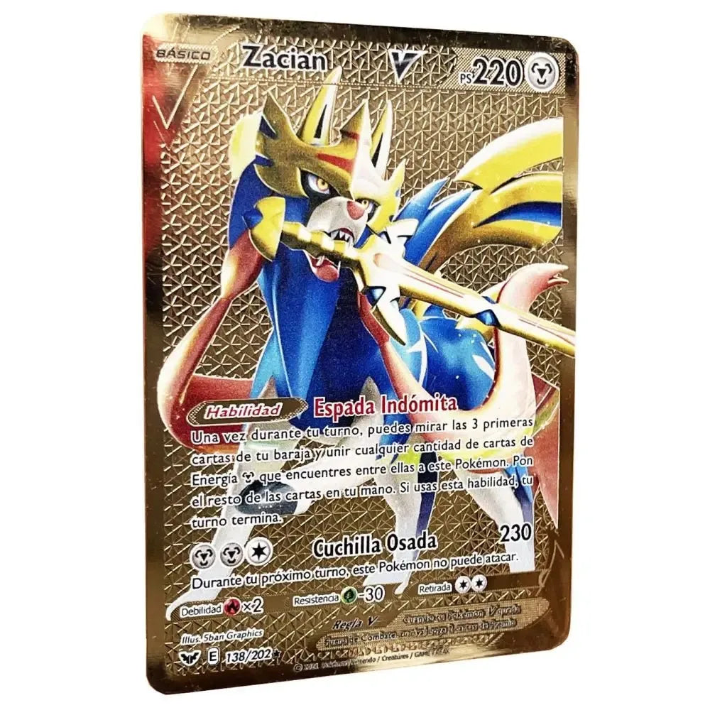 Pokemon Metal Cards in Spanish Pikachu Arceus Charizard DIY Trading Flash Card Anime Cartoon Gift