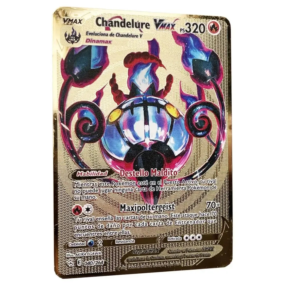 Pokemon Metal Cards in Spanish Pikachu Arceus Charizard DIY Trading Flash Card Anime Cartoon Gift