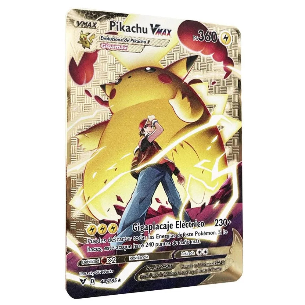 Pokemon Metal Cards in Spanish Pikachu Arceus Charizard DIY Trading Flash Card Anime Cartoon Gift