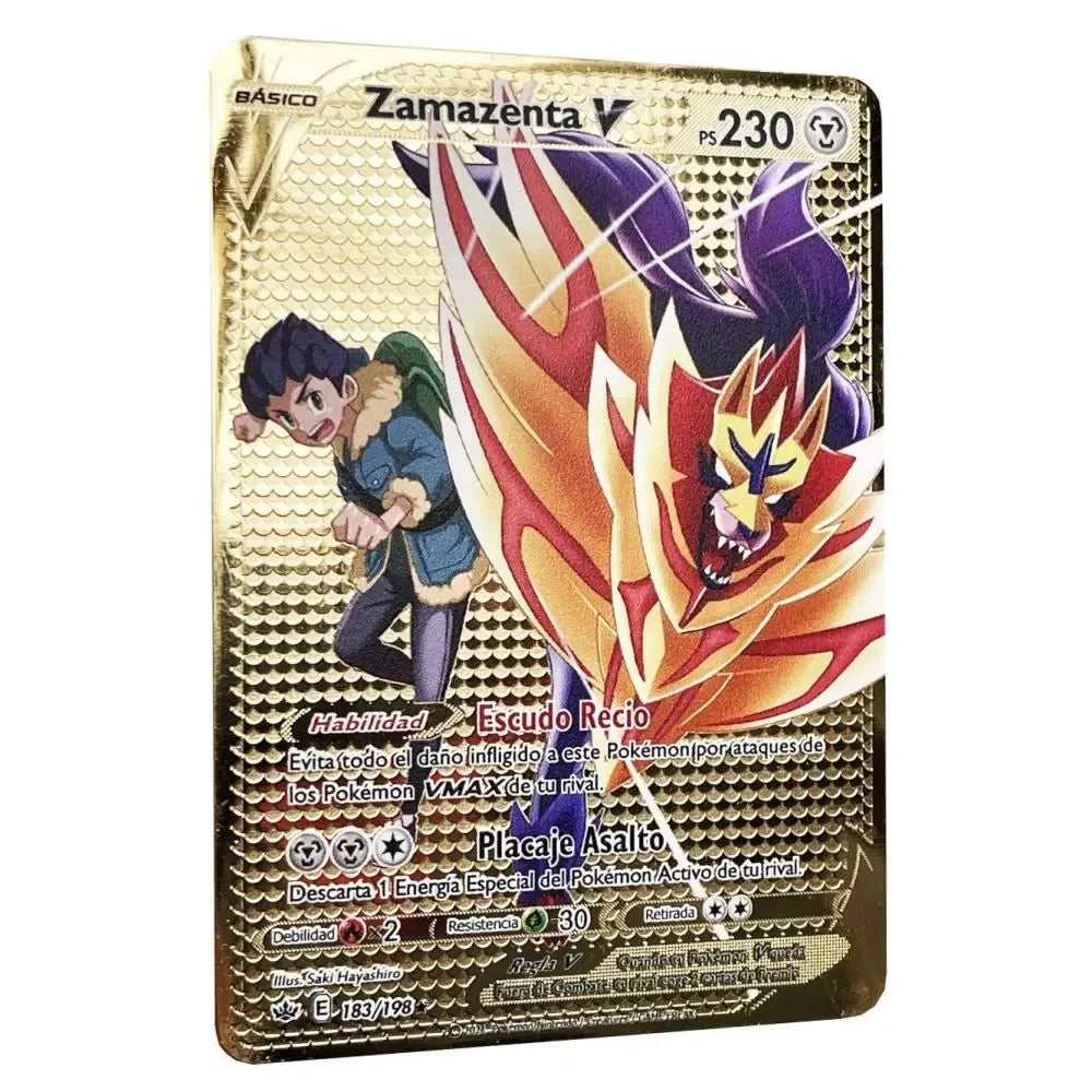 Pokemon Metal Cards in Spanish Pikachu Arceus Charizard DIY Trading Flash Card Anime Cartoon Gift