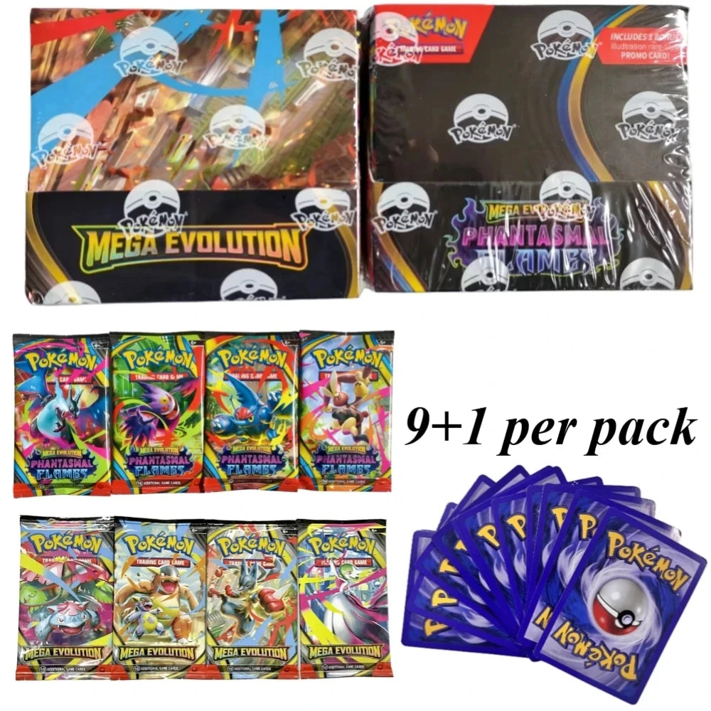 Pokémon  Cards 9+1 Per Pack TCG Mega Evolution Phantasmal Flames Booster Box Trading Card Game Collection Set English Pokemon