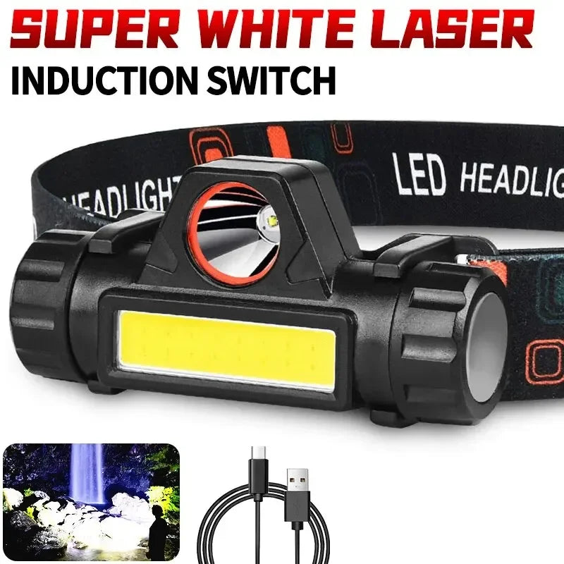 LED Head Mounted Magnetic Flashlight for Night Fishing - Outdoor Headlights with Long Battery Life Strong Light Charging