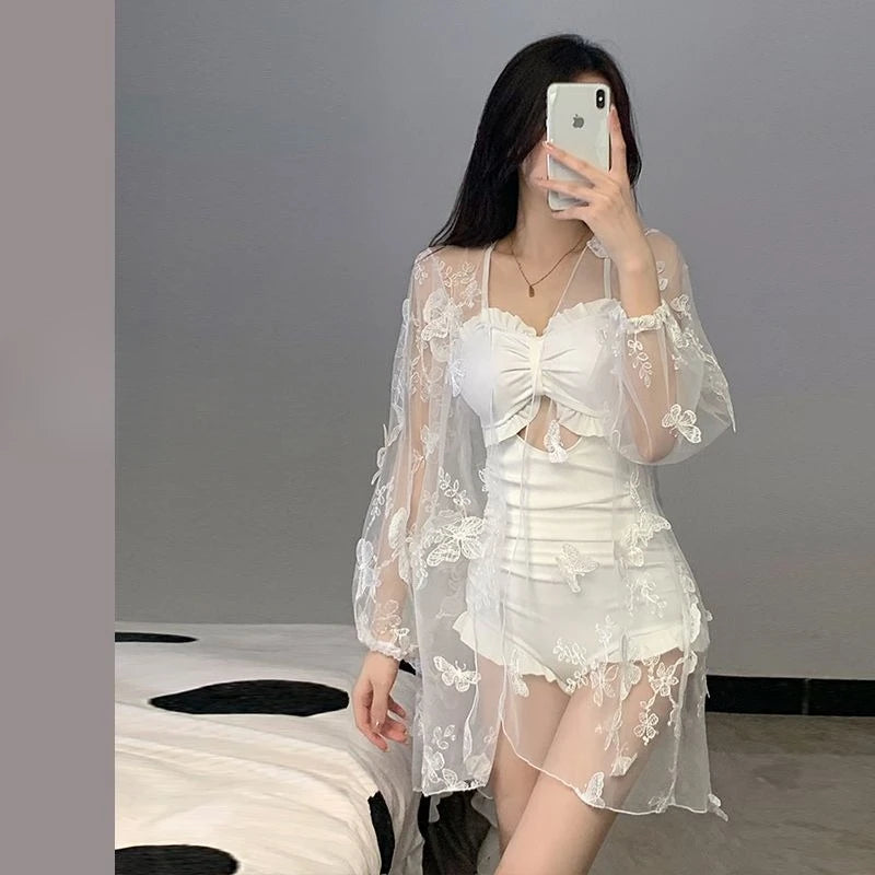 Ladies Romantic Conservative Athletic Swimwear Full Coverage UV Protection Beach Cover Up for Student Girls