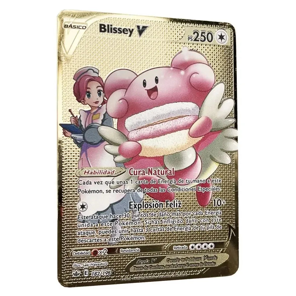 Pokemon Metal Cards in Spanish Pikachu Arceus Charizard DIY Trading Flash Card Anime Cartoon Gift