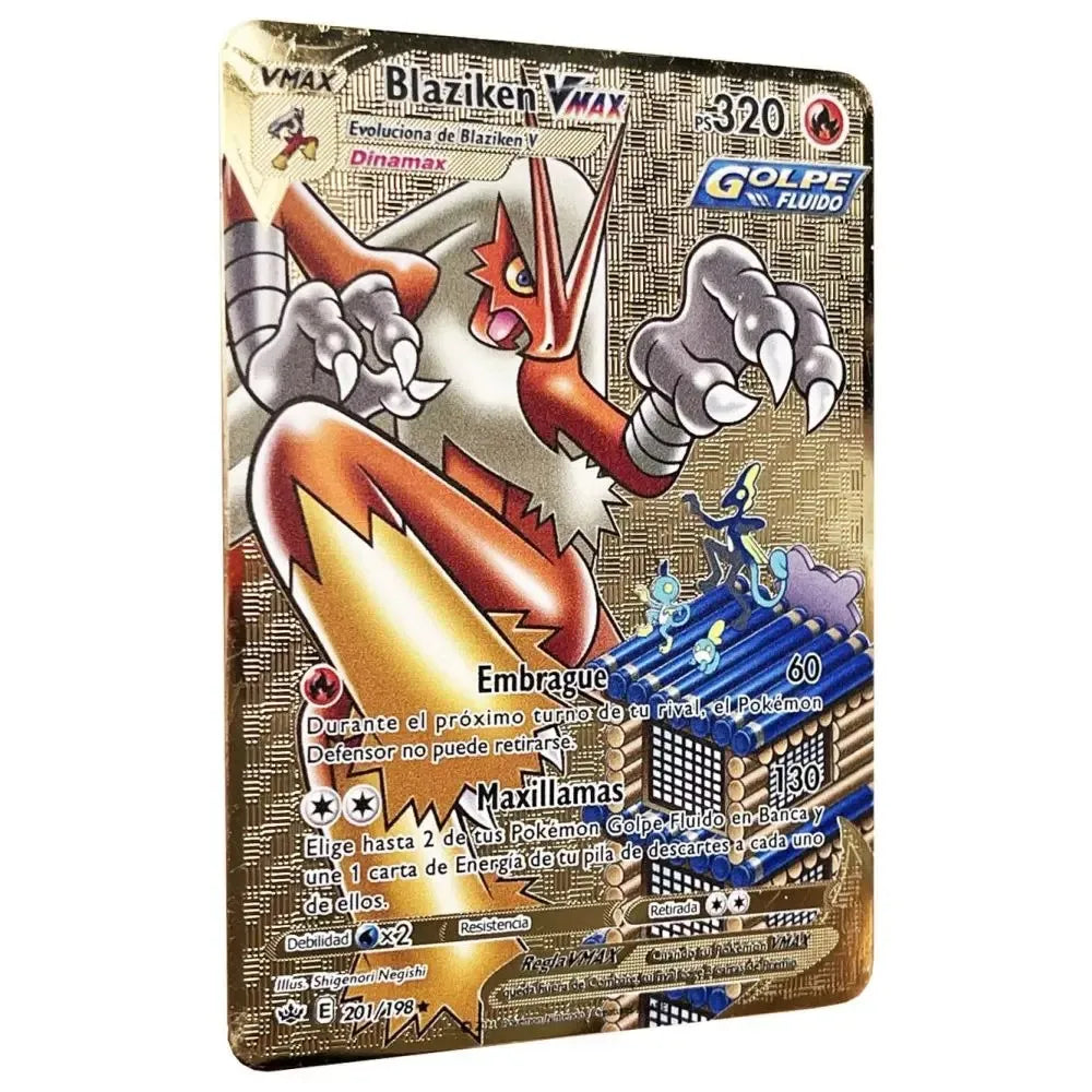 Pokemon Metal Cards in Spanish Pikachu Arceus Charizard DIY Trading Flash Card Anime Cartoon Gift