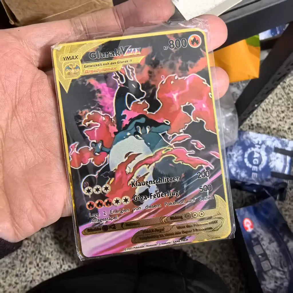 Pokemon Metal Cards in Deutsch Terastal Pikachu Arceus Charizard DIY Trading Flash Card Anime Cartoon Gift