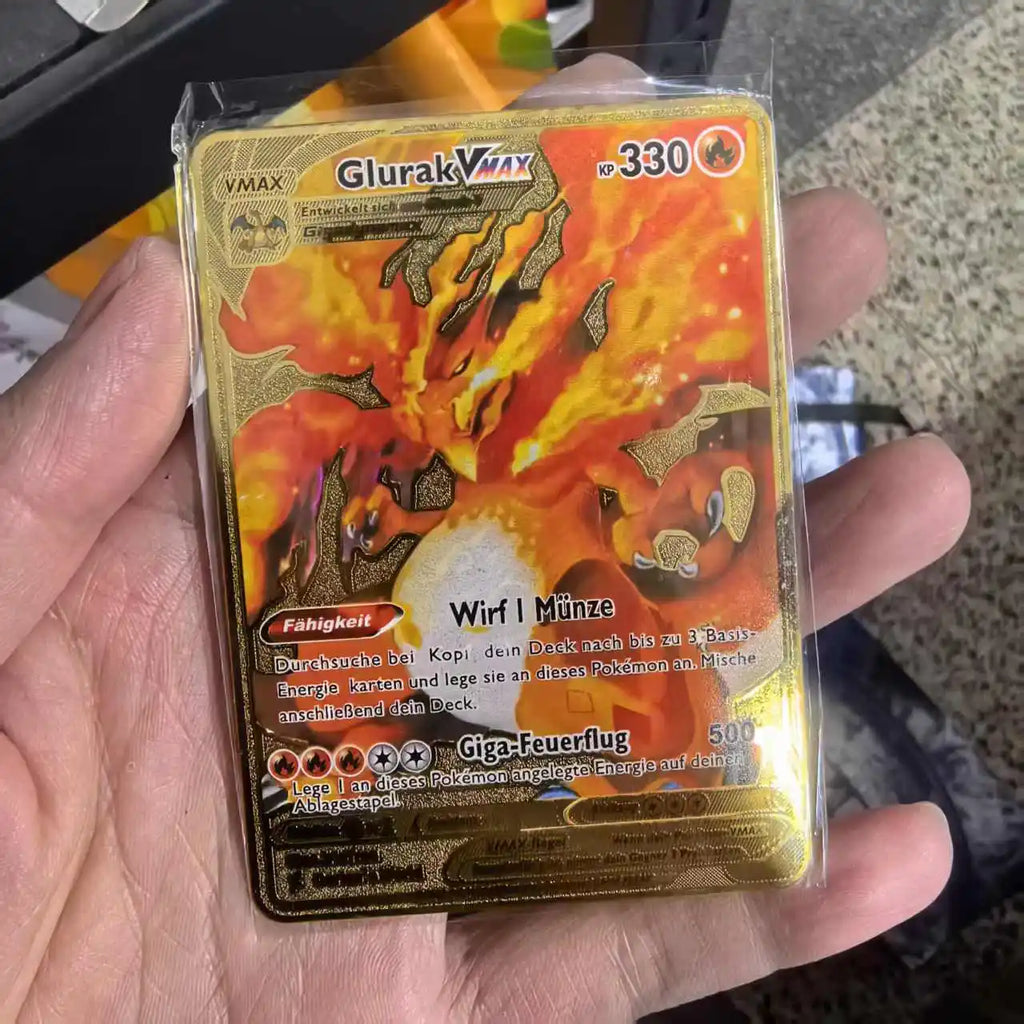 Pokemon Metal Cards in Deutsch Terastal Pikachu Arceus Charizard DIY Trading Flash Card Anime Cartoon Gift