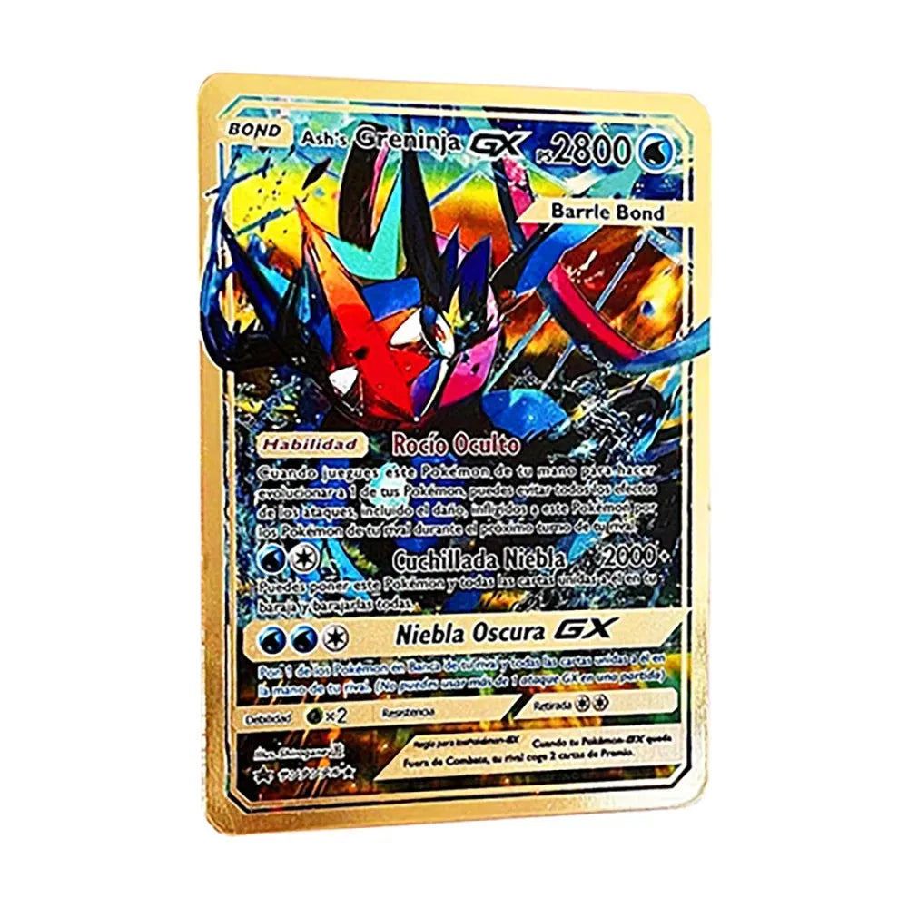 Pokemon Metal Cards in Spanish Pikachu Arceus Charizard DIY Trading Flash Card Anime Cartoon Gift