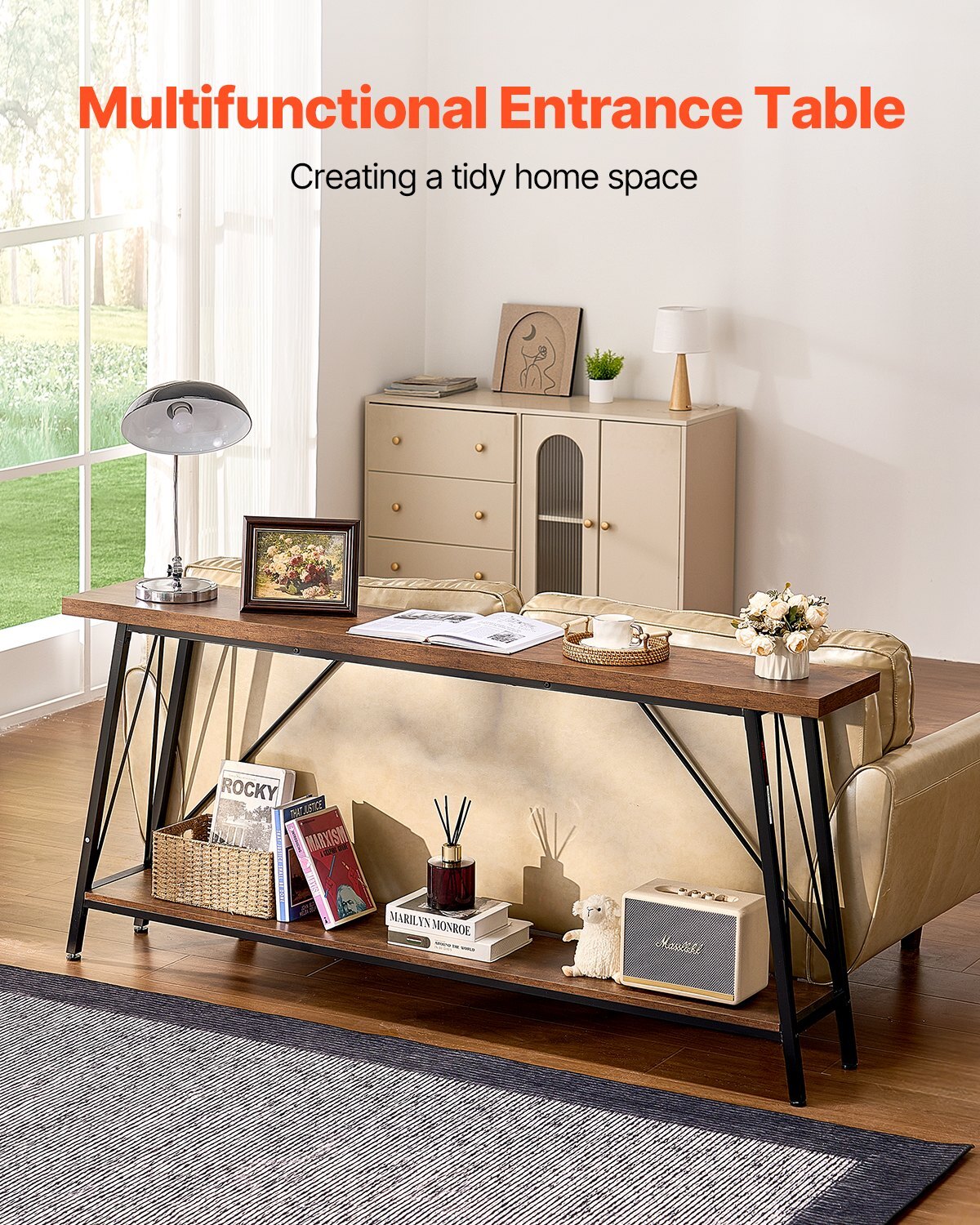 Narrow Console Sofa Table, 70.9 inches Behind Couch Table, 2-Tier Long Entryway Table and Skinny Hallway Table, Narrow Sofa Table with Metal Frame, for Entryway, Hallway, Living Room & Bedroom