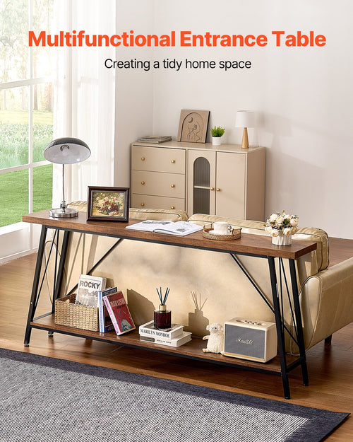 Narrow Console Sofa Table, 70.9 inches Behind Couch Table, 2-Tier Long Entryway Table and Skinny Hallway Table, Narrow Sofa Table with Metal Frame, for Entryway, Hallway, Living Room & Bedroom