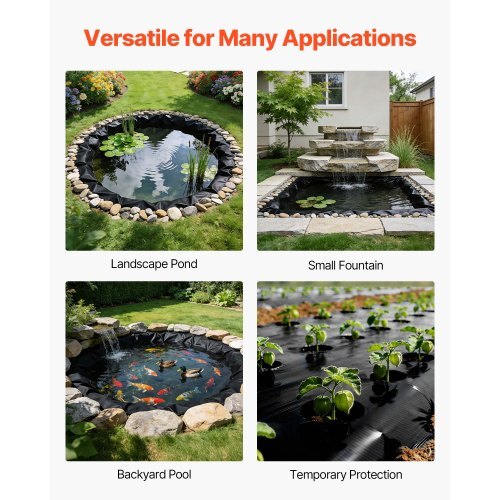 15 x 20 ft Pond Liner, 14 Mil Thickness, 3-Layer Reinforced PE Fish Koi Pond Liner for Outdoor Ponds, with Hemmed Edge and 4 Metal Buttonholes, for Water Garden, Waterfall, and Fountains, Black