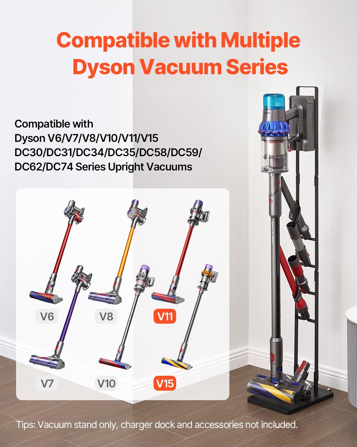 Vacuum Stand, Compatible With Dyson V6 V7 V8 V10 V11 V15, Stable Vacuum Stand Holder with Wheels for Dyson DC30 DC31 DC34 DC35 DC58 DC59 DC62 D74 Cordless Upright Vacuum Cleaners & Accessories