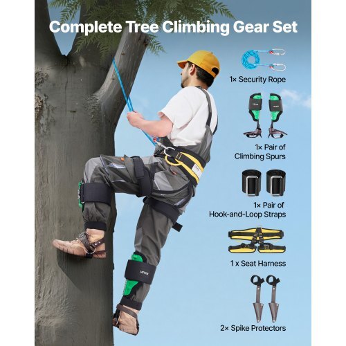 Tree Climbing Spikes Set, Height-Adjustable Tree Climbing Gear with Straps & Spike Protectors, 350 lbs Load Capacity, Heavy Duty Steel Climb Spurs Arborist Equipment for Fruit Picking Hunting