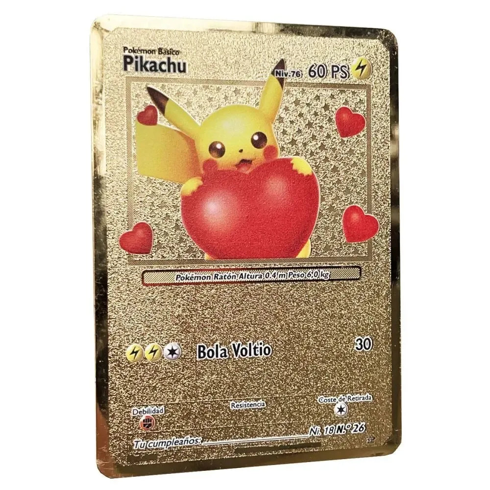Pokemon Metal Cards in Spanish Pikachu Arceus Charizard DIY Trading Flash Card Anime Cartoon Gift