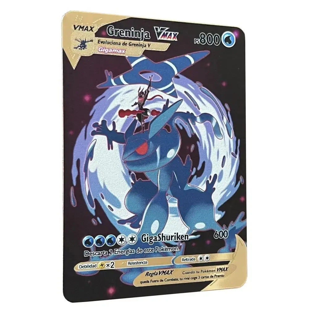 Pokemon Metal Cards in Spanish Pikachu Arceus Charizard DIY Trading Flash Card Anime Cartoon Gift