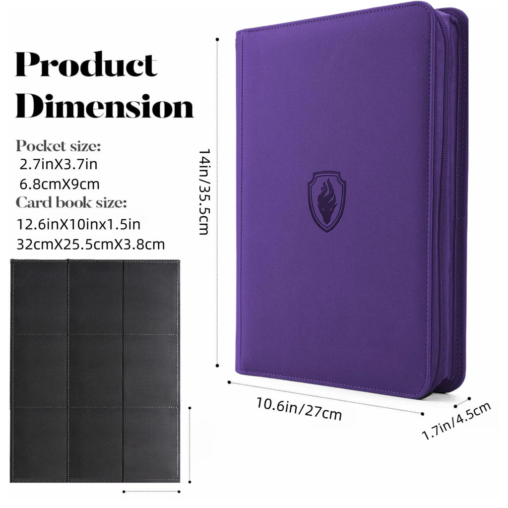 9 Pocket Zipper Card Binder, 360 Trading Card Holder Book, Premium PU Cover Zip Binder for Cards, Durable Side Loading Card