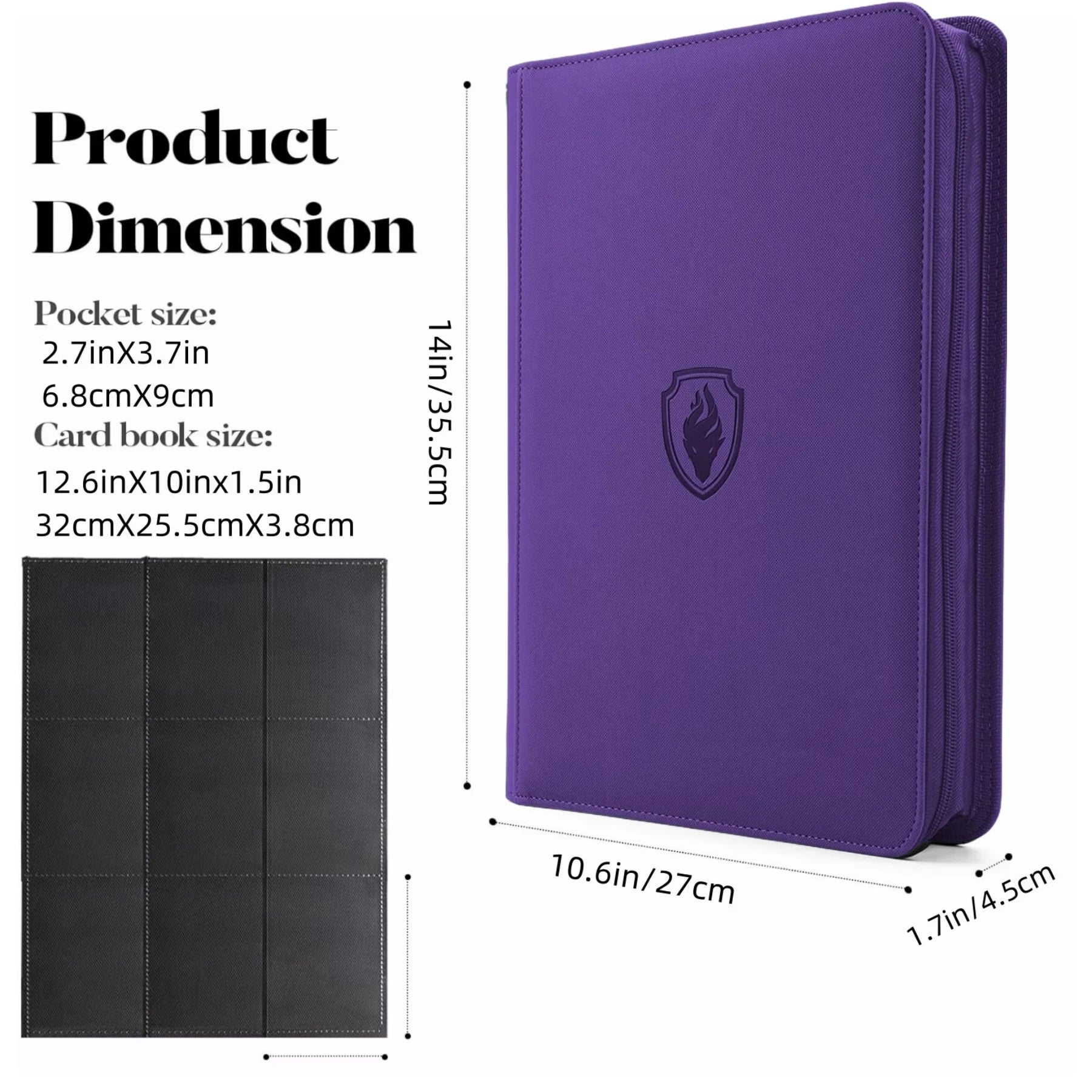 9 Pocket Zipper Card Binder, 360 Trading Card Holder Book, Premium PU Cover Zip Binder for Cards, Durable Side Loading Card