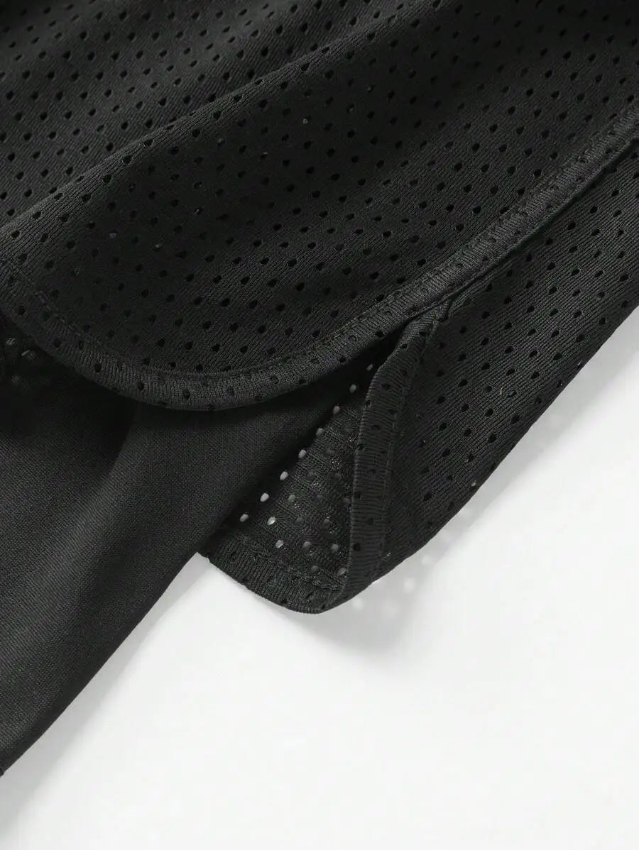 Black Breathable Tank Top And Shorts Set For Night Exercise Running Hiking