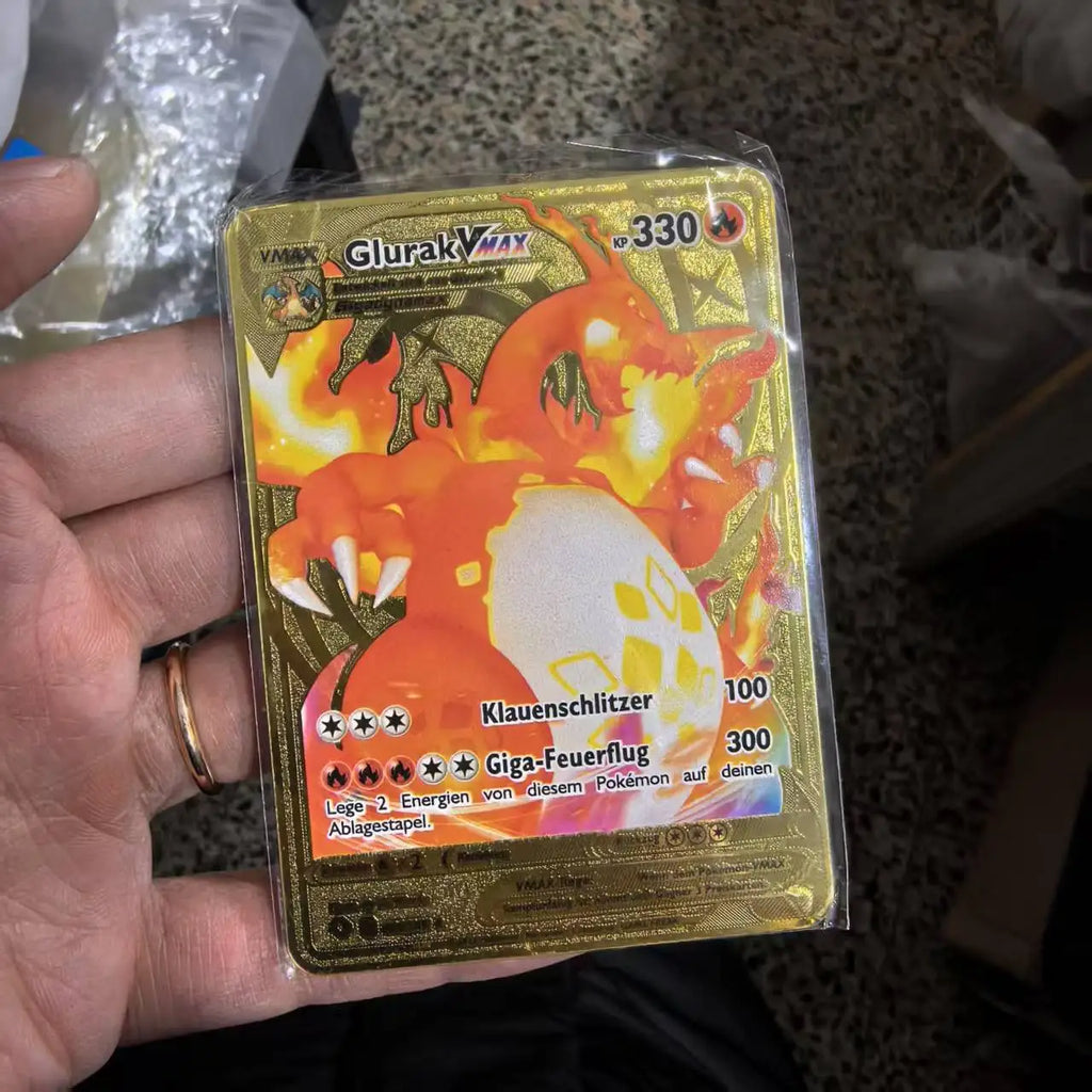 Pokemon Metal Cards in Deutsch Terastal Pikachu Arceus Charizard DIY Trading Flash Card Anime Cartoon Gift