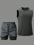 Black Breathable Tank Top And Shorts Set For Night Exercise Running Hiking