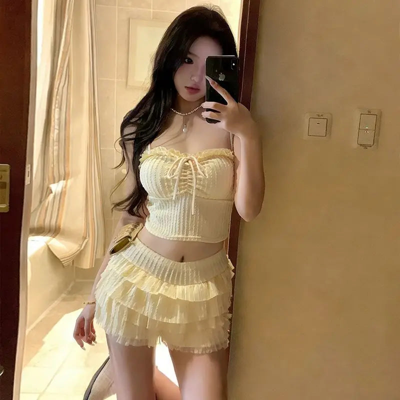 Pastel Tone Bathing Suits for Women High Waisted Bikini Set Aesthetic Swimwear Instagrammable Holiday Resort Wear