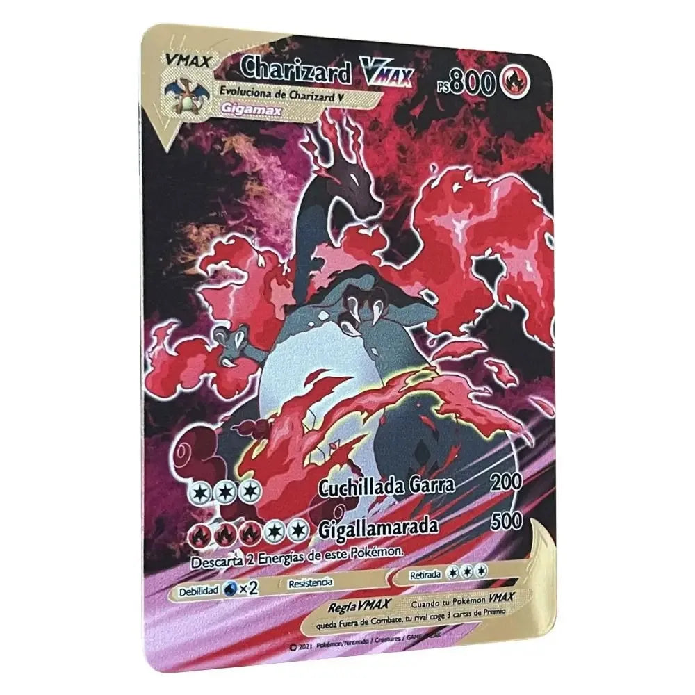 Pokemon Metal Cards in Spanish Pikachu Arceus Charizard DIY Trading Flash Card Anime Cartoon Gift