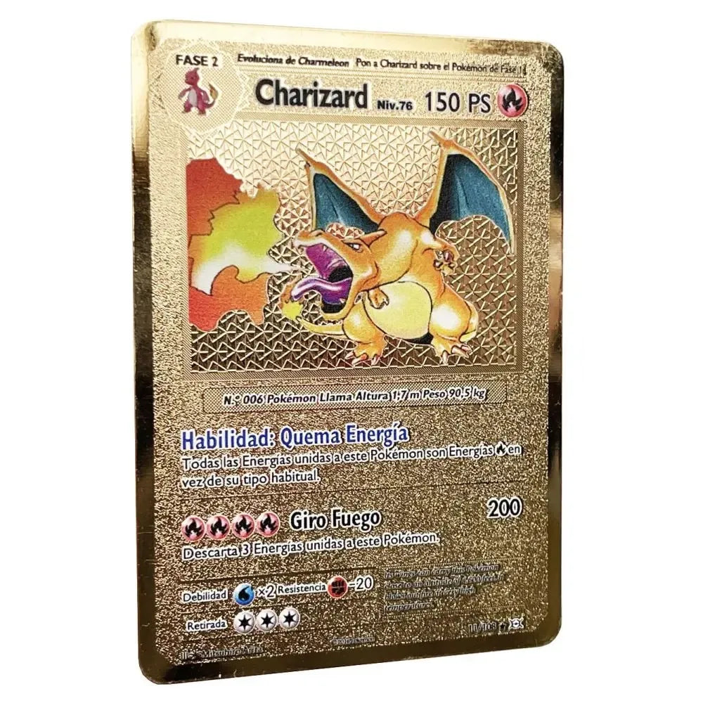 Pokemon Metal Cards in Spanish Pikachu Arceus Charizard DIY Trading Flash Card Anime Cartoon Gift