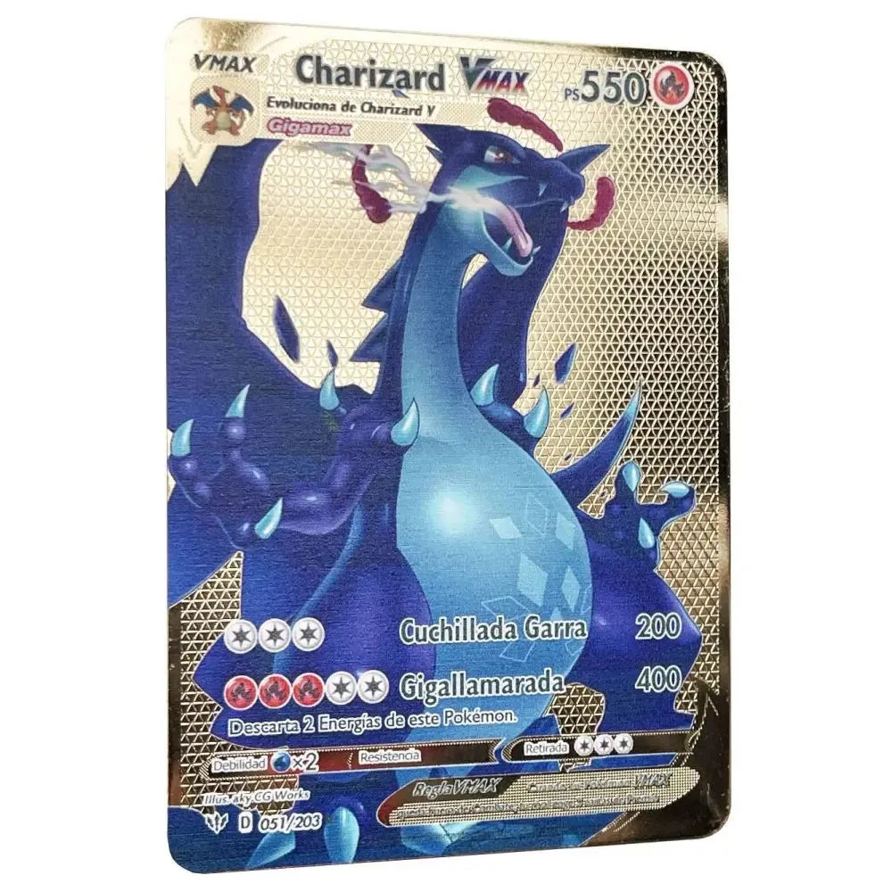 Pokemon Metal Cards in Spanish Pikachu Arceus Charizard DIY Trading Flash Card Anime Cartoon Gift