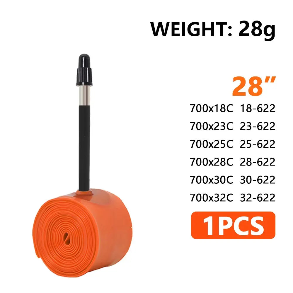 BKPTX 1Pcs/2Pcs 28g orange Bike TPU Inner Tube 700X18 25 28 32 Road Bicycle TPU Material Tire 65mm Length French Valve