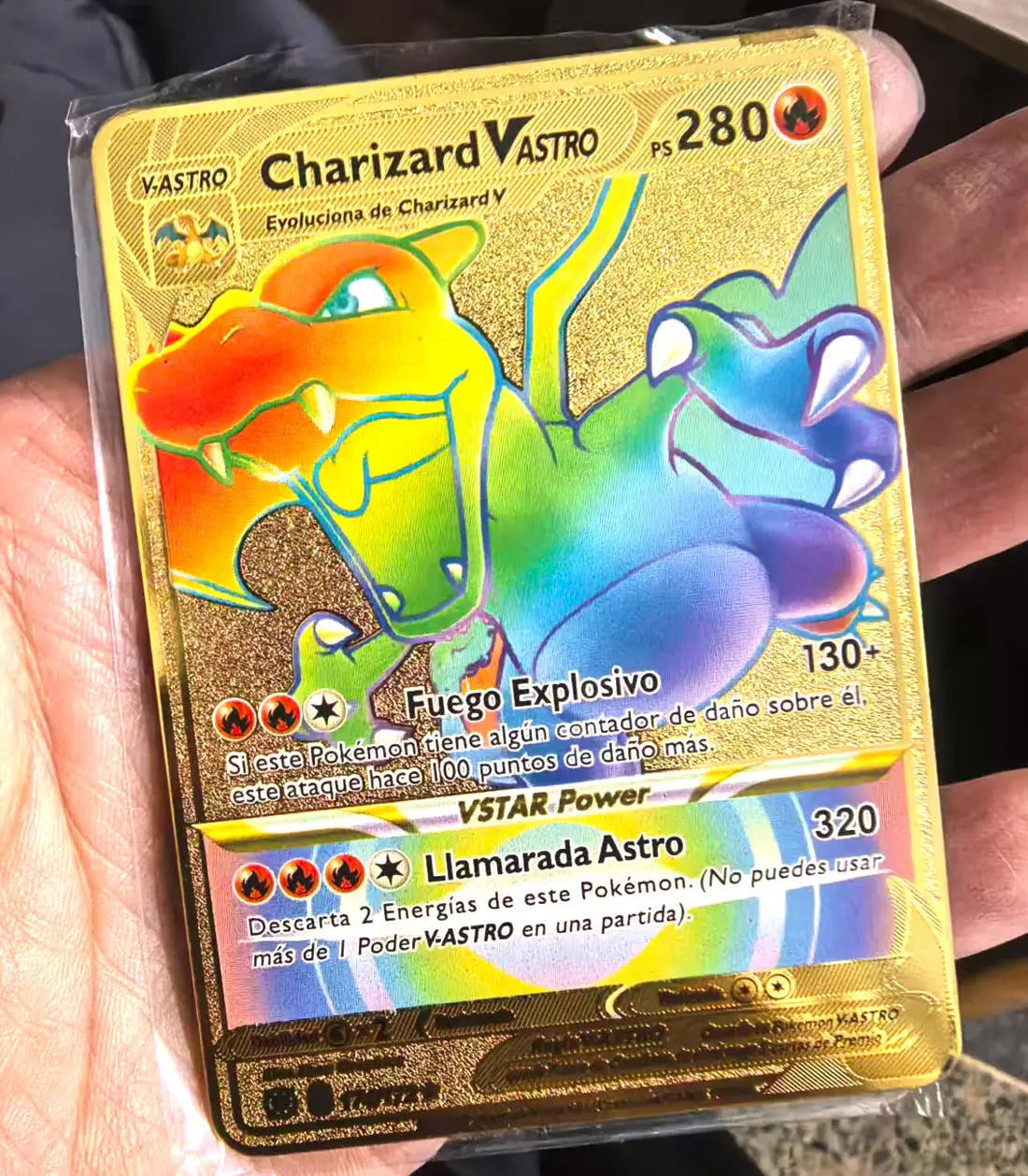 Pokemon Metal Cards in Spanish Pikachu Arceus Charizard DIY Trading Flash Card Anime Cartoon Gift