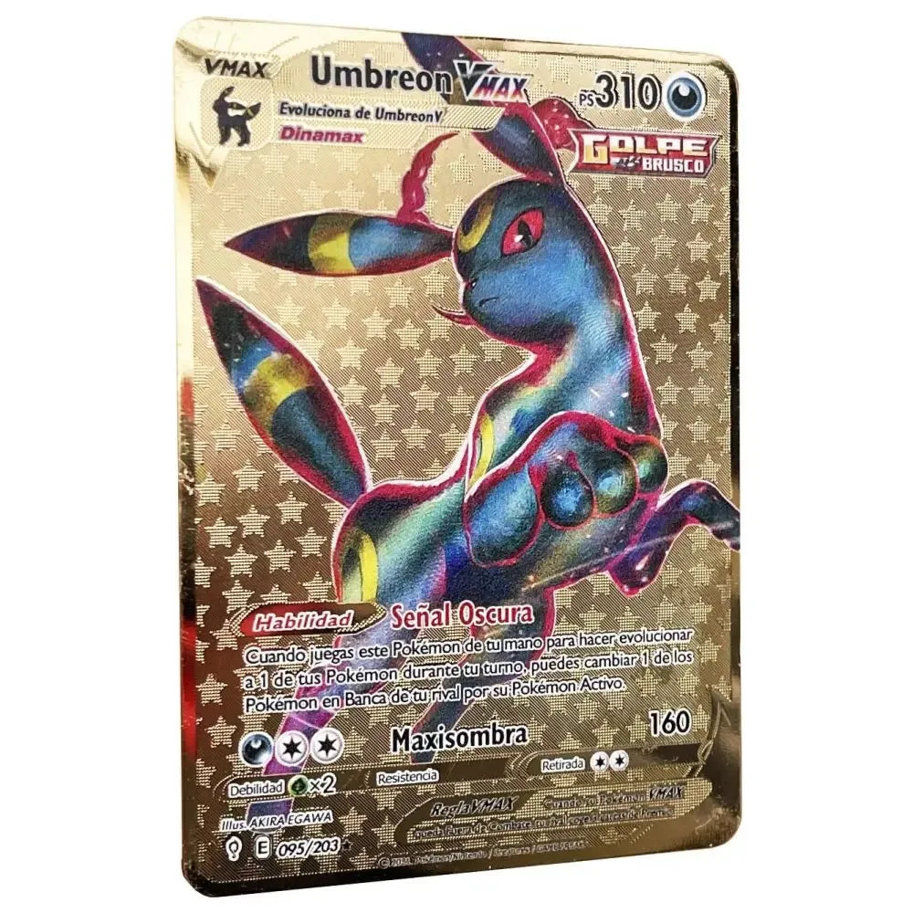 Pokemon Metal Cards in Spanish Pikachu Arceus Charizard DIY Trading Flash Card Anime Cartoon Gift