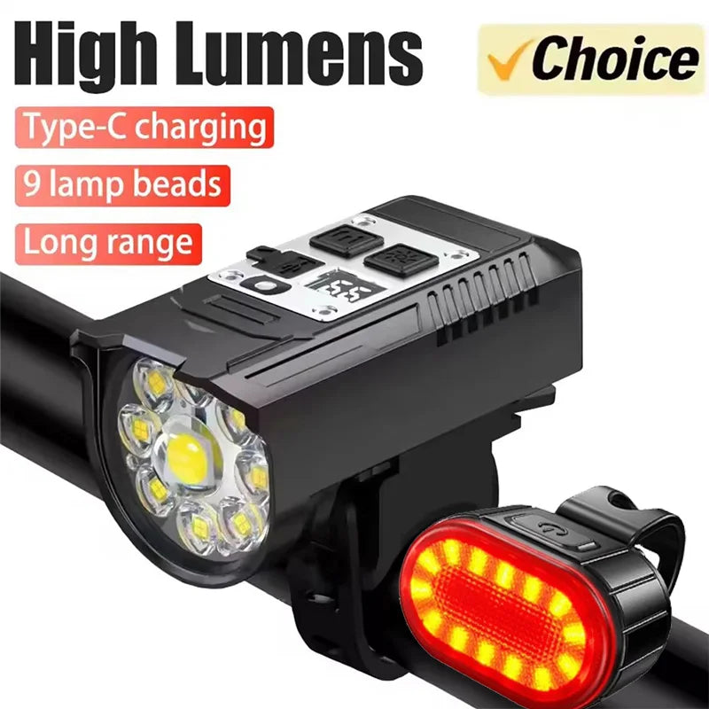 9LED Cycling Torch Type C Rechargeable Bike Flashlights Ultralight Handlebar Lights Outdoor Whaterproof Lantern for Bicycle