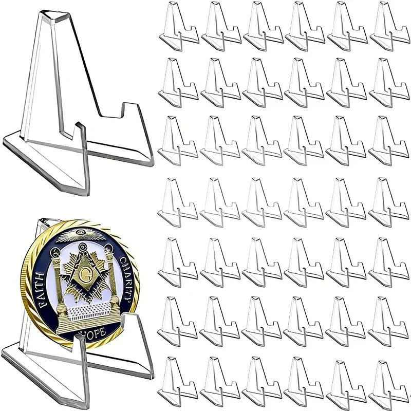 Triangular Card Display Stand 30 Pack – Mini Acrylic Idol Photo Picture Holder, Rack for Coin & Sports Trading Cards